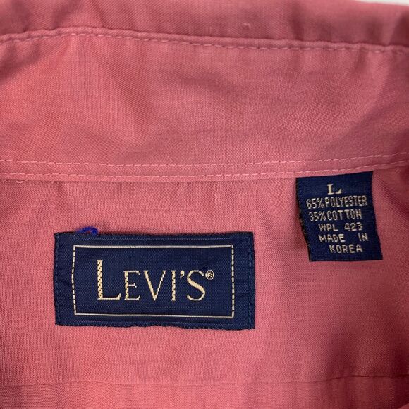 Vintage Levis Button Up Shirt Mens L Large Plum Short Sleeve Cotton Blend Pocket - Picture 6 of 9